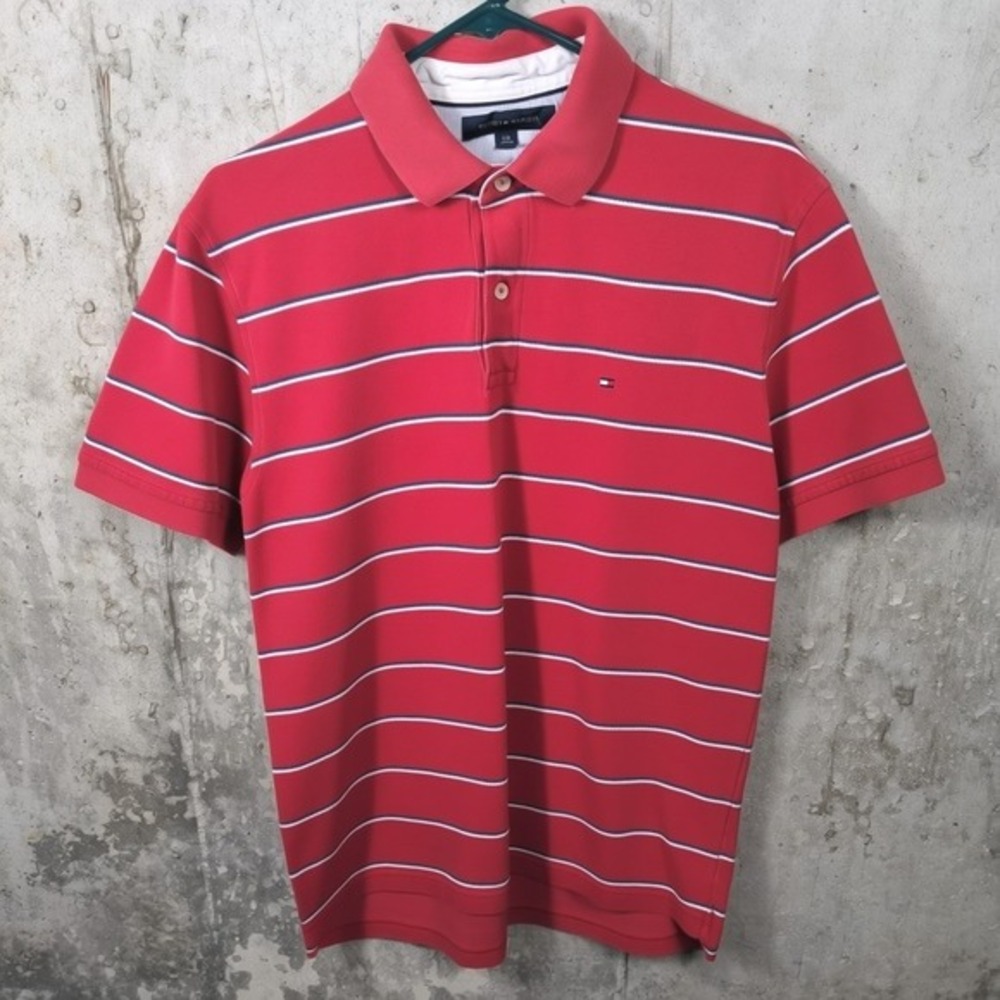 Tommy Hilfiger Modern Vintage Striped Polo Men's Large 2009 VTG Red White Blue